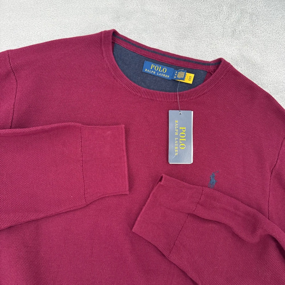 Polo Ralph Lauren Crewneck Sweater Mens XL Red Textured Knit Cotton Preppy NEW